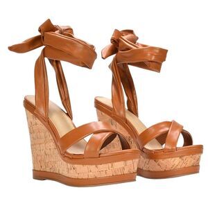 XY London Womens/Ladies Kammie Cork Lace Up Strappy Wedge Sandals / Tan
